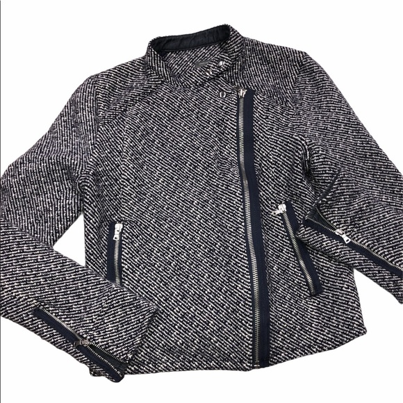 Gap size small Moto blue tweed zippered jacket - Picture 2 of 8
